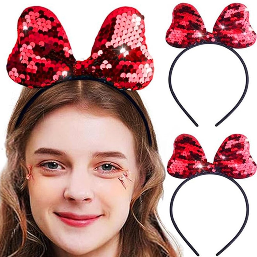 EVILD Sequin Hair Bow Glitter Bows Headband Christmas Hair Accessories for Women (Pack of 2)