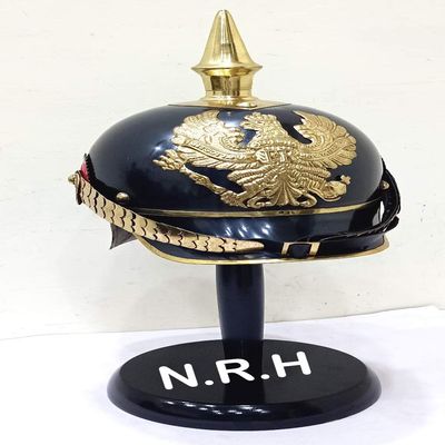German Prussian PICKELHAUBE Helmet Brass Accents Imperial Halloween Officer Spike Helmet PICKELHAUBE W/Stand