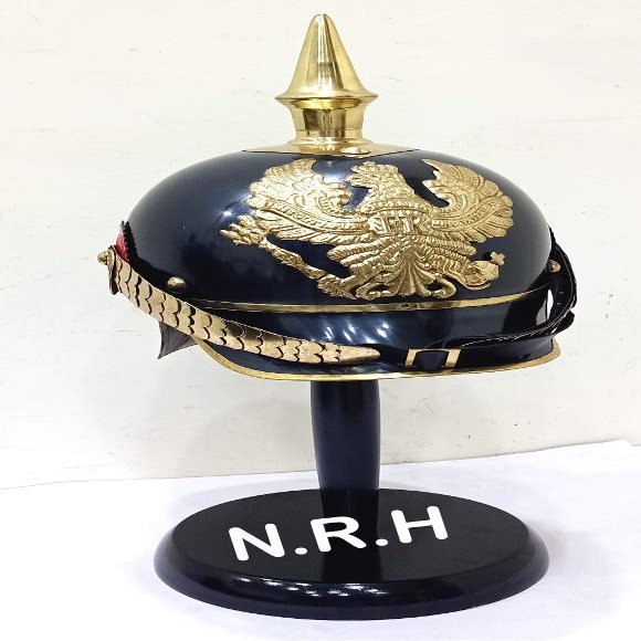 German Prussian PICKELHAUBE Helmet Brass Accents Imperial Halloween Officer Spike Helmet PICKELHAUBE W/Stand