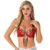 ACSUSS Women Belly Dance Costume Bra Top Halter Sparkle Rhinestone Tassel Sequins Bralette Dancewear Red One Size view 2