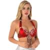 ACSUSS Women Belly Dance Costume Bra Top Halter Sparkle Rhinestone Tassel Sequins Bralette Dancewear Red One Size view 3