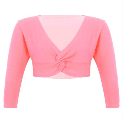 Aislor Girls Kids Long Sleeve Knot Ballet Dance Wrap Tops Cardigan Shrug Gymnastic Sweater Dance Dress Cover Up Dark Pink 6-10 Years