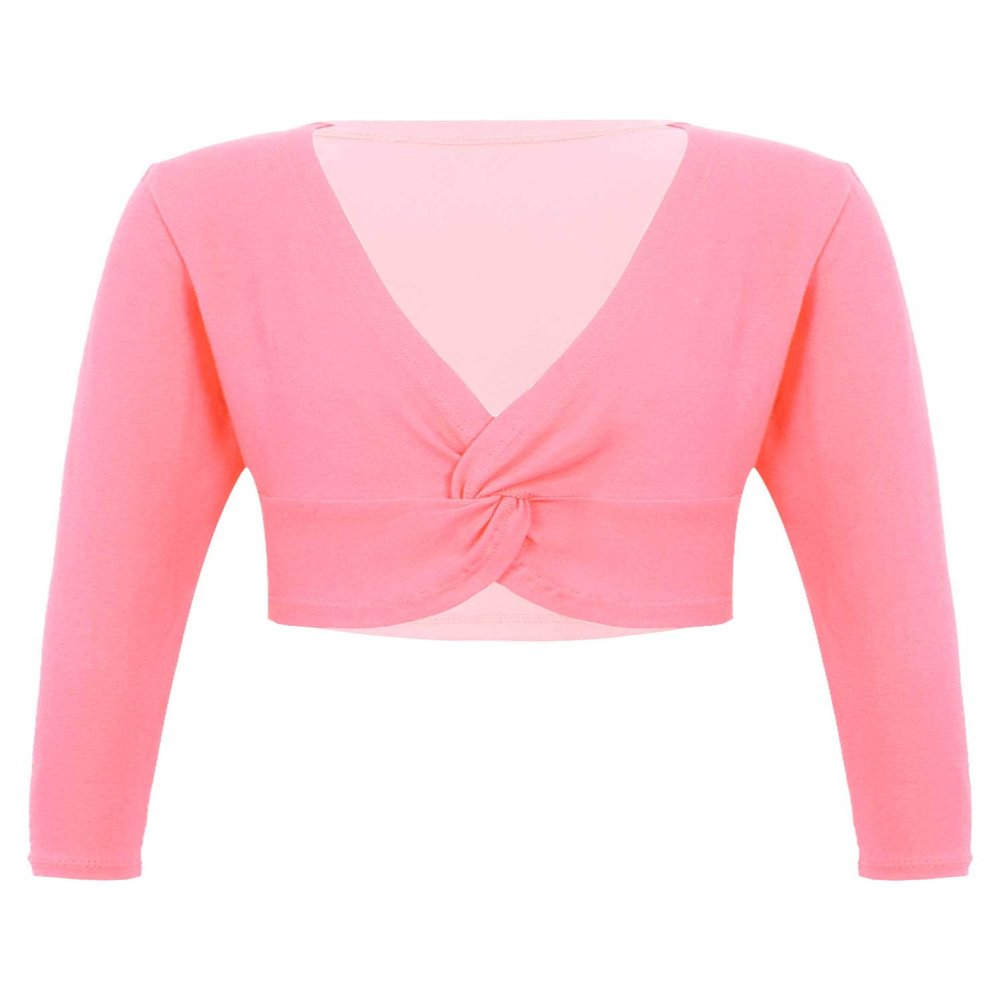 Aislor Girls Kids Long Sleeve Knot Ballet Dance Wrap Tops Cardigan Shrug Gymnastic Sweater Dance Dress Cover Up Dark Pink 6-10 Years
