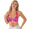ACSUSS Women Belly Dance Costume Bra Top Halter Sparkle Rhinestone Tassel Sequins Bralette Dancewear Hot Pink One Size view 2