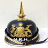 German Pickelhaube Helmet | Halloween Leather Pickelhaube Imperial Prussian Helmet | Brass Military Officer Spiked W/Wooden Stand Black Finish view 4