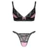 easyforever Mens Sissy Two Piece Lingerie Set Lace Trim Cami Bra Pajama Set Crossdress Sleepwear Nightwear Pink Medium view 1