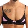 easyforever Mens Sissy Two Piece Lingerie Set Lace Trim Cami Bra Pajama Set Crossdress Sleepwear Nightwear Pink Medium view 2