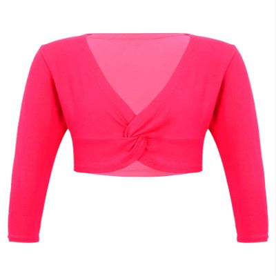 Aislor Girls Kids Long Sleeve Knot Ballet Dance Wrap Tops Cardigan Shrug Gymnastic Sweater Dance Dress Cover Up Hot Pink 6-10 Years