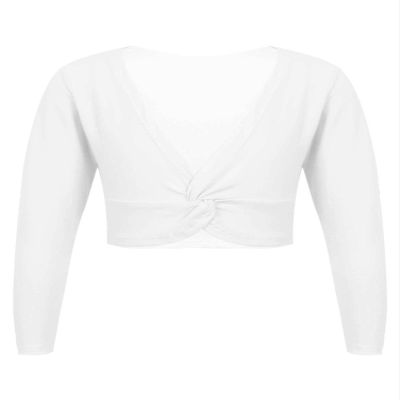 Aislor Girls Kids Long Sleeve Knot Ballet Dance Wrap Tops Cardigan Shrug Gymnastic Sweater Dance Dress Cover Up White 6-10 Years