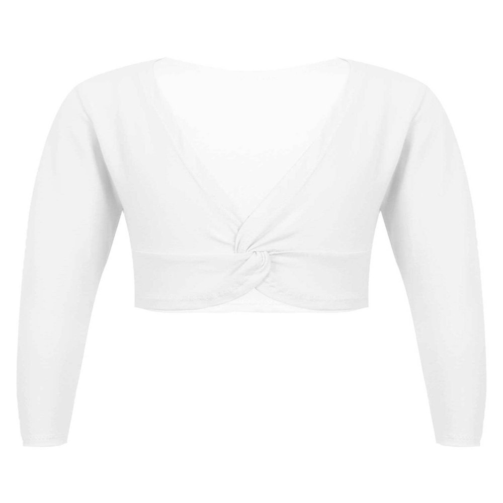 Aislor Girls Kids Long Sleeve Knot Ballet Dance Wrap Tops Cardigan Shrug Gymnastic Sweater Dance Dress Cover Up White 6-10 Years