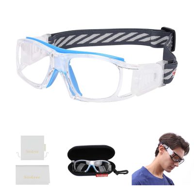 SooGree Sport Goggles Basketball Soccer Football Sports Protective Eyewear Eye Safety Glasses Men Women Racquetball Goggles Lens Replaceable (Transparent Frame Blue Pad)