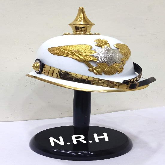 White German Pickelhaube Spike Helmet | Leather Pickelhaube Imperial Prussian | Brass Military Officer Mens Costume | WWI & WWII Army Helmets LARP Re-Enactment Cosplay Halloween Helmet