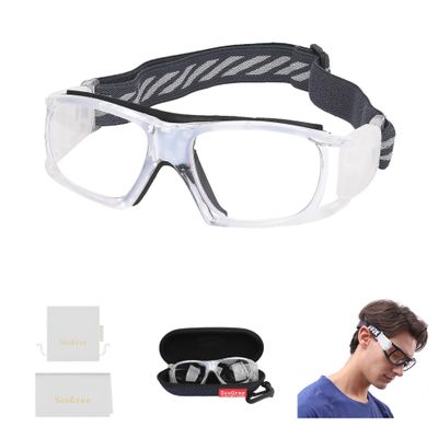 SooGree Sport Goggles Basketball Soccer Football Sports Protective Eyewear Eye Safety Glasses Men Women Racquetball Goggles Lens Replaceable (Transparent Frame Black Pad)