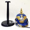 German Pickelhaube Helmet | Leather Pickelhaube Imperial Prussian Halloween | Brass Military Officer Blue Helmet W/Stand view 3