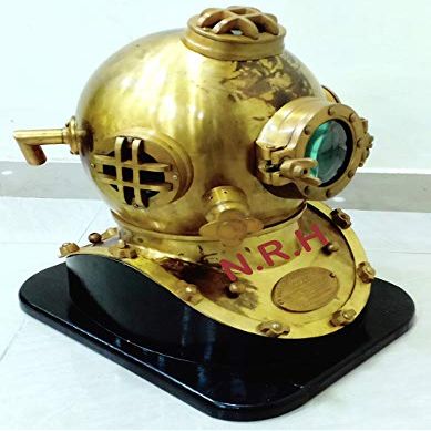 Antique Brass Scuba Decorative Divers Diving Helmet Vintage SCA US Navy Mark V Helmet Wooden Base