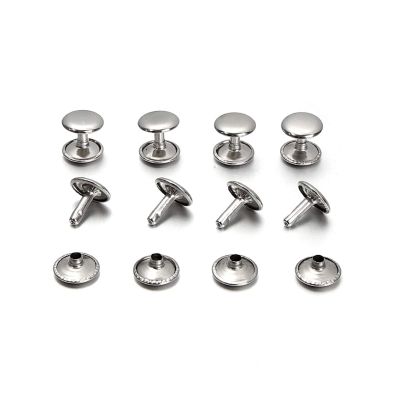 HANRUO 50 Sets 8x8x9mm Round Double Rivet Stud Collision Nail Spike Bag Belt Garment Bracelet Metal for DIY Shoes (Color : Rhodium)