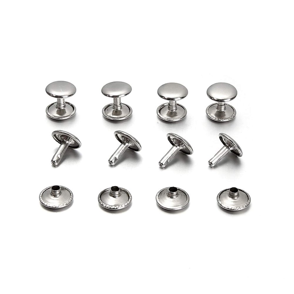 HANRUO 50 Sets 8x8x9mm Round Double Rivet Stud Collision Nail Spike Bag Belt Garment Bracelet Metal for DIY Shoes (Color : Rhodium)