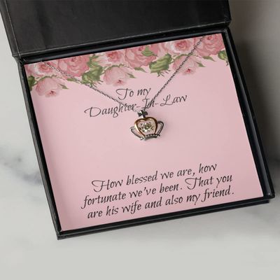 Crown Pendant Necklace - Daughter-in-Law Message Card Jewelry from Mother-in-Law for Thank You, Birthday Or Christmas Gold and Sterling Silver Sunflow