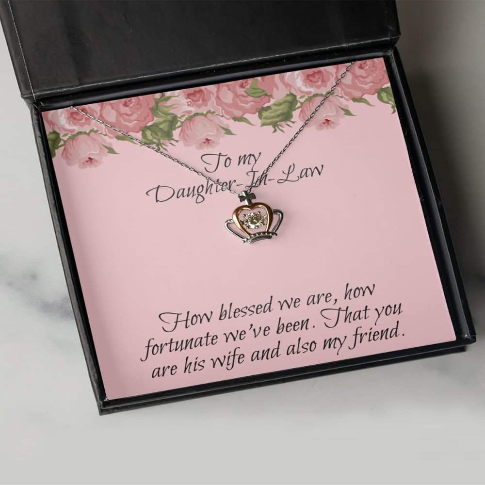 Crown Pendant Necklace - Daughter-in-Law Message Card Jewelry from Mother-in-Law for Thank You, Birthday Or Christmas Gold and Sterling Silver Sunflow