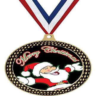 Santa Claus Starfire Medals and Trophies, 2.5" Gold Merry Christmas Medal Awards, 100 Pack Prime