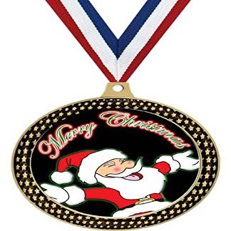 Santa Claus Starfire Medals and Trophies, 2.5" Gold Merry Christmas Medal Awards, 100 Pack Prime