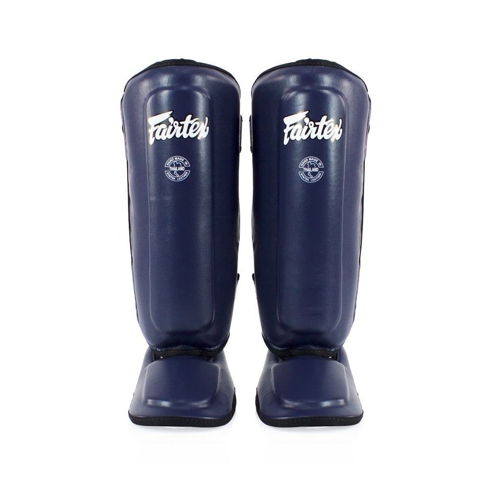 Fairtex SPK9 Youth Shin Guards PU Leather, Multi-Layered Foam Padding | Perfect for Muay Thai, Kickboxing, and Martial Arts. Ergonomic Fit with Hook and Loop Straps (Blue-10-12yrs)