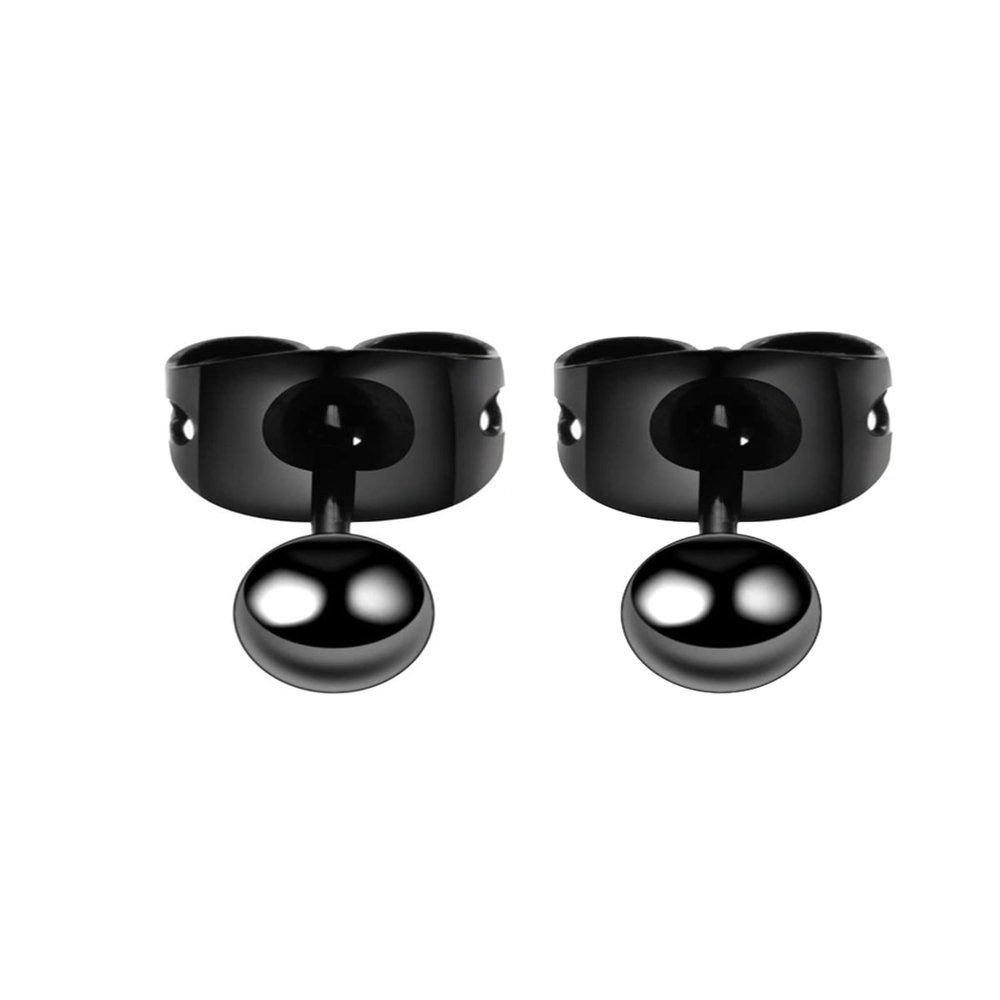 Medical Graded Titanium Black Color Ball Post Stud Earnings - Hypoallergenic For Sensitive Ears-Hipoalergnico para odos sen (Black 6 mm/ 0.24'')