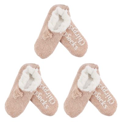 BambooMN Adult Women Soft Warm Cozy Fancy Yarn Slippers Non-Slip Lined Socks, Indoor Comfy House Slippers, Small, Peach, 3 Pairs