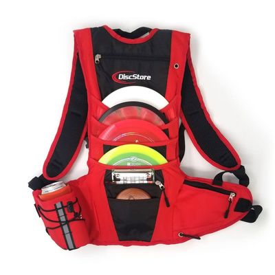 Disc Store Trekker Golf Backpack - Padded Bag for Discs & Accessories, Frisbee Set Storage, Water Bladder Ready, Red