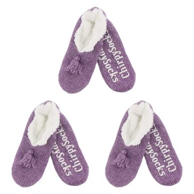 BambooMN Adult Women Soft Warm Cozy Fancy Yarn Slippers Non-Slip Lined Socks, Indoor Comfy House Slippers, Large, Purple, 3 Pairs