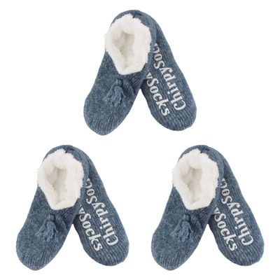 BambooMN Adult Women Soft Warm Cozy Fancy Yarn Slippers Non-Slip Lined Socks, Indoor Comfy House Slippers, Medium, Navy, 3 Pairs