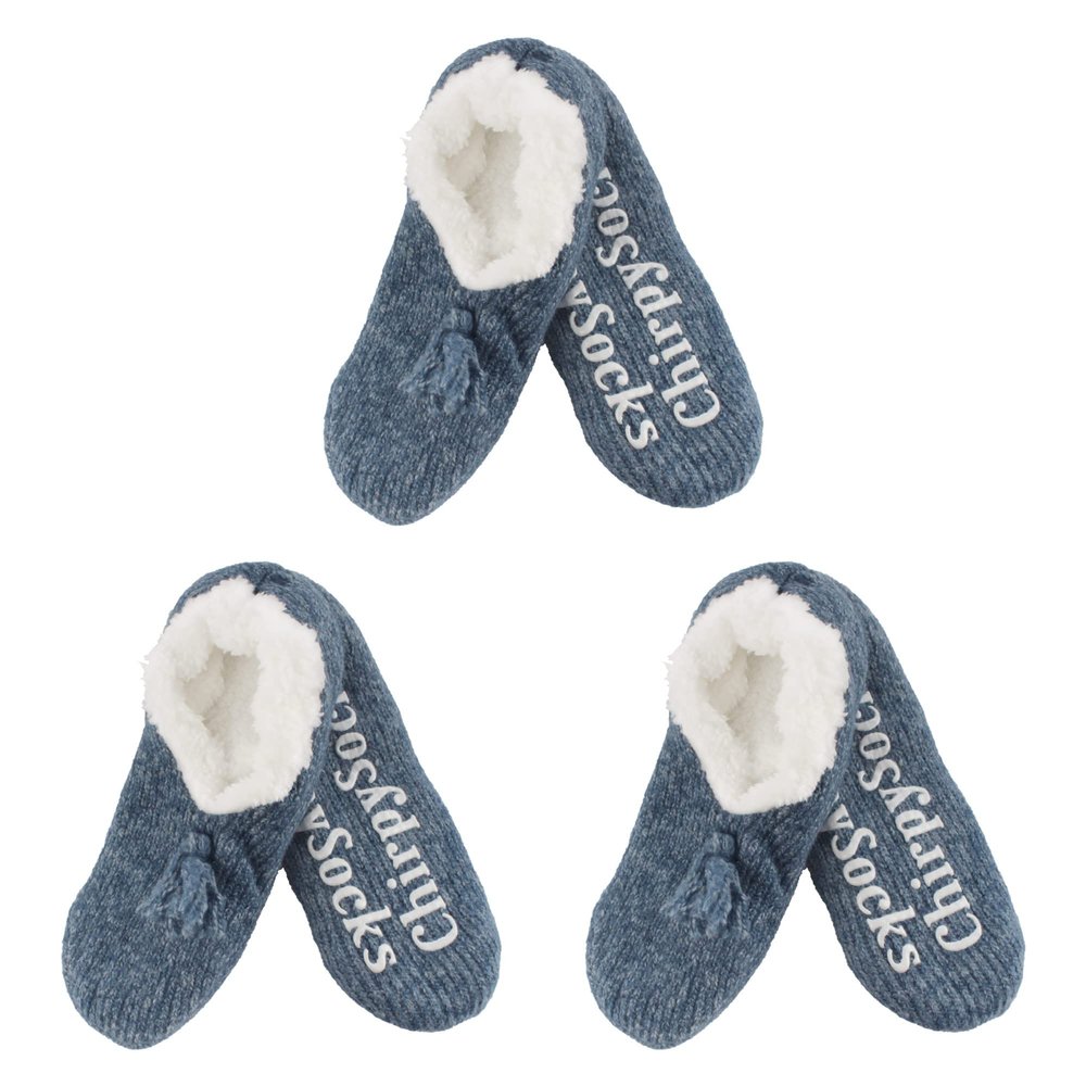 BambooMN Adult Women Soft Warm Cozy Fancy Yarn Slippers Non-Slip Lined Socks, Indoor Comfy House Slippers, Medium, Navy, 3 Pairs