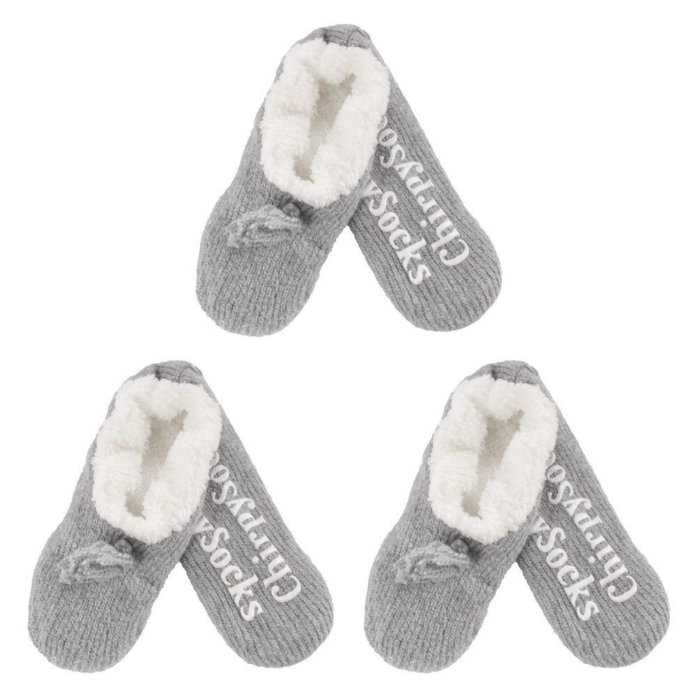 BambooMN Adult Women Soft Warm Cozy Fancy Yarn Slippers Non-Slip Lined Socks, Indoor Comfy House Slippers, Large, Charcoal, 3 Pairs