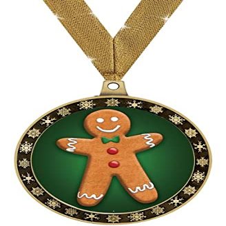 Gingerbread Man Winter Seasonal Award Medals with Gold Ribbons, 2.5" Gold Gingerbread Man Winter Trophies, 50 Pack