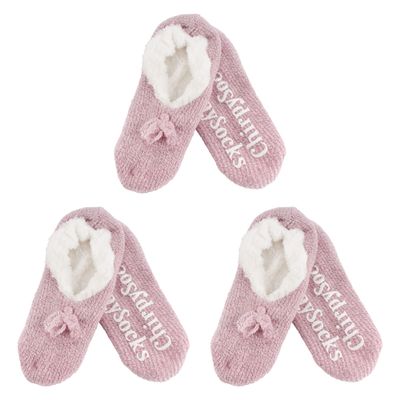BambooMN Adult Women Soft Warm Cozy Fancy Yarn Slippers Non-Slip Lined Socks, Indoor Comfy House Slippers, Small, Pink, 3 Pairs
