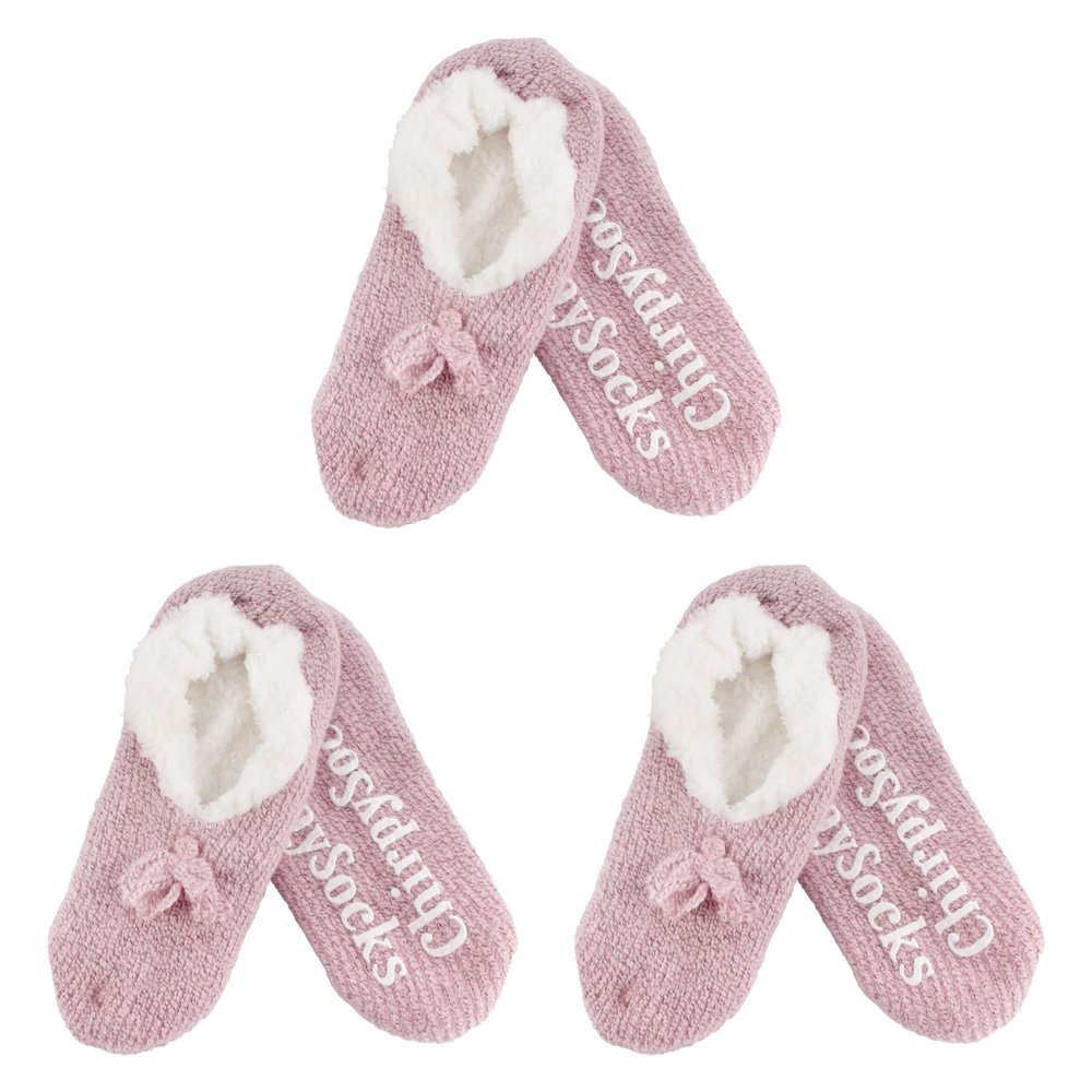BambooMN Adult Women Soft Warm Cozy Fancy Yarn Slippers Non-Slip Lined Socks, Indoor Comfy House Slippers, Small, Pink, 3 Pairs