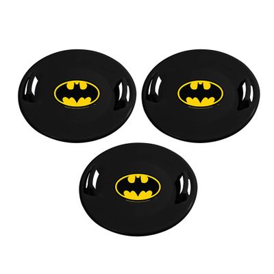 Slippery Racer Downhill Pro Heavy Duty Cold Weather Batman Adults and Kids Plastic Saucer Disc Snow Sled with Handles, Black (3 Pack)