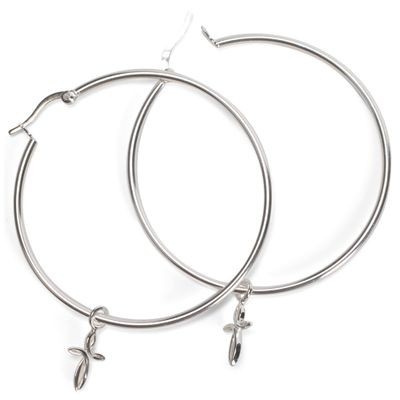 Dicksons Petal Cross Dangle Charm Women's One Size Silver Plated Everyday Hoop Earrings on Presentation Card
