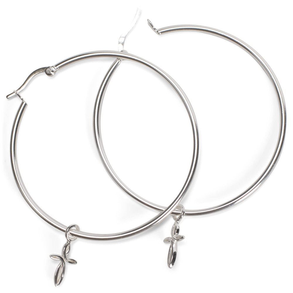 Dicksons Petal Cross Dangle Charm Women's One Size Silver Plated Everyday Hoop Earrings on Presentation Card