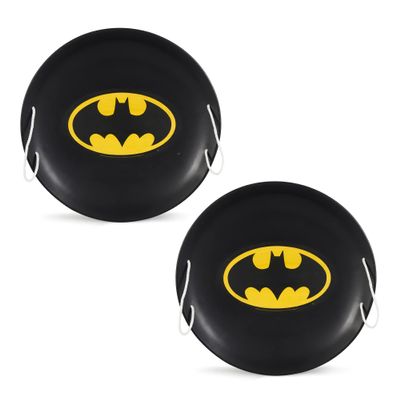Slippery Racer ProDisc 26 Inch Heavy Duty Aluminum Iron Metal Kids Batman Saucer Snow Sled with Dual Riveted Soft Grip Rope Handles, Black (2 Pack)