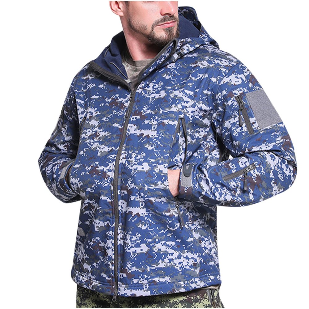 tuduoms Camouflage Tactical Jacket Men's Waterproof Softshell Hooded Fleece Coat Lightweight Military Hunting Jacket