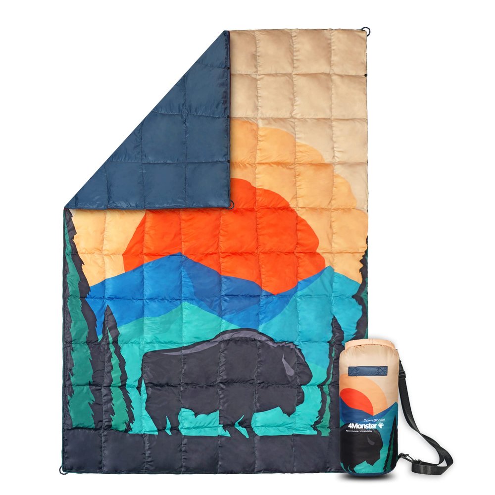 4Monster Outdoor Down Blankets Camping Blanket 650 Fill Travel Down Quilt Compact Waterproof for Picnics, Beach Trips, Camping and Backpacking (National Park A, 54 * 80")