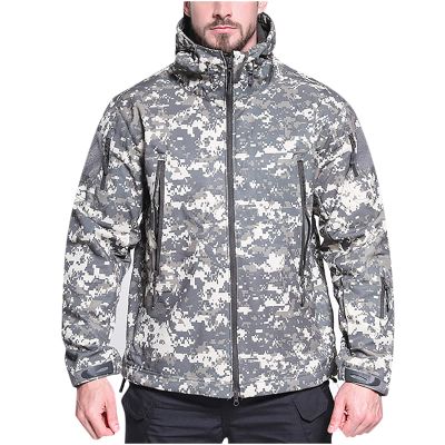 tuduoms Camouflage Tactical Jacket Men's Waterproof Softshell Hooded Fleece Coat Lightweight Military Hunting Jacket