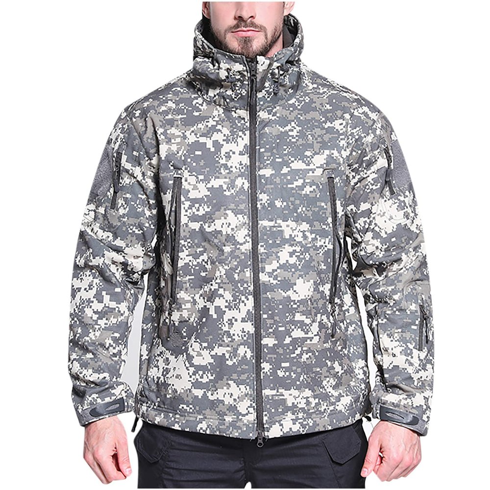 tuduoms Camouflage Tactical Jacket Men's Waterproof Softshell Hooded Fleece Coat Lightweight Military Hunting Jacket