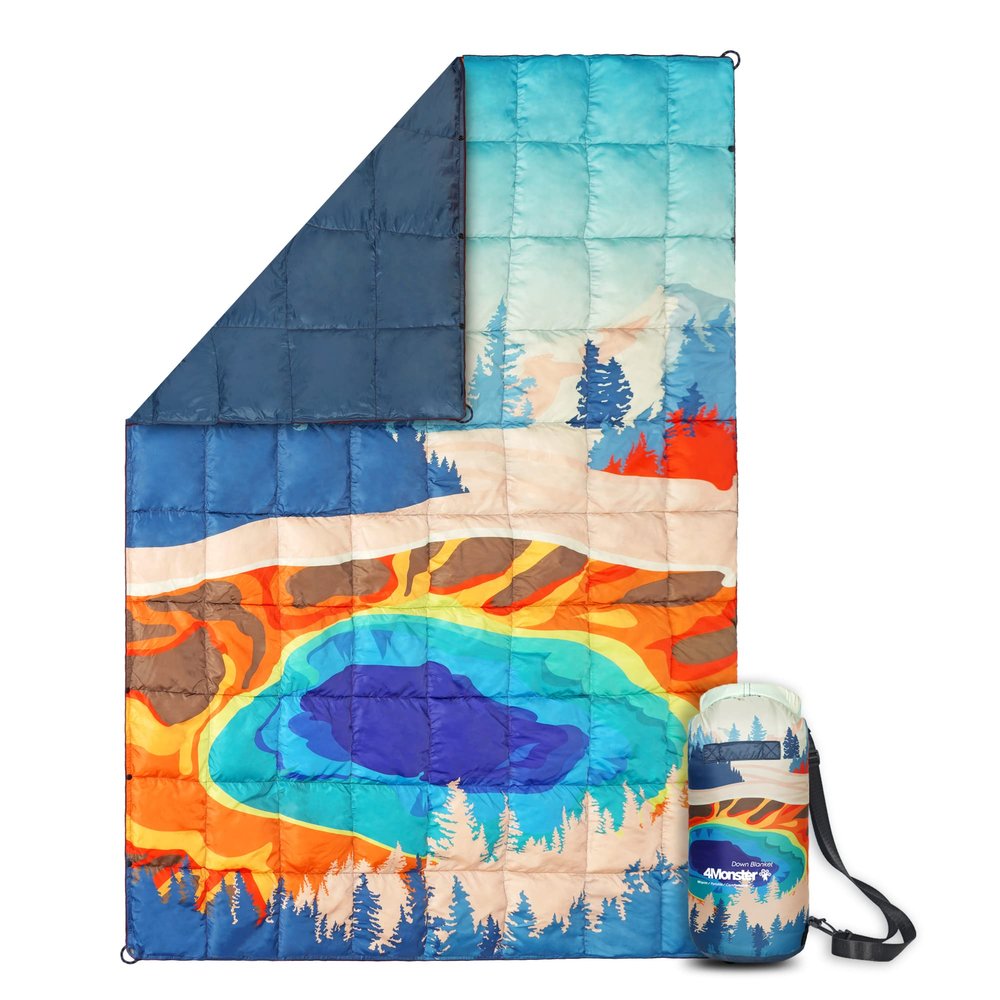 4Monster Outdoor Down Blankets Camping Blanket 650 Fill Travel Down Quilt Compact Waterproof for Picnics, Beach Trips, Camping and Backpacking (National Park C, 54 * 80")