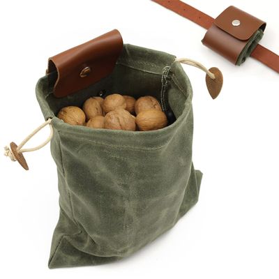 ASENIE Foraging Bag Waxed Canvas Collapsible Outdoor Camping Foraging Pouch Mushroom Storage Water Resistant Leather Bushcraft Belt Tinder Dump Pouchs Brown for Travel Camping Hiking Bag Only (Green)