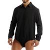 YONGHS Men's Spandex Long Sleeve Turtleneck Leotard Gymnastics Bodysuit Dancewear Black B Large view 1