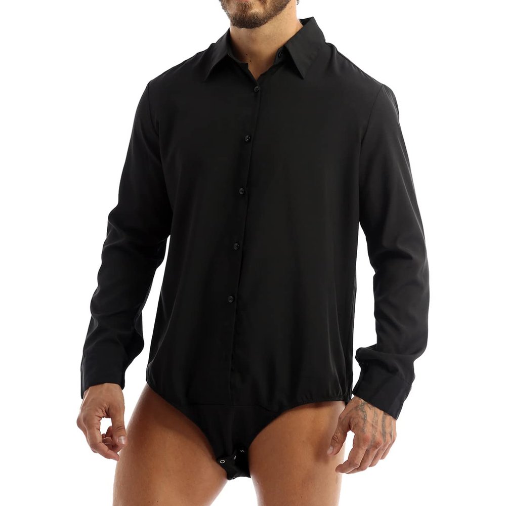 YONGHS Men's Spandex Long Sleeve Turtleneck Leotard Gymnastics Bodysuit Dancewear Black B X-Large