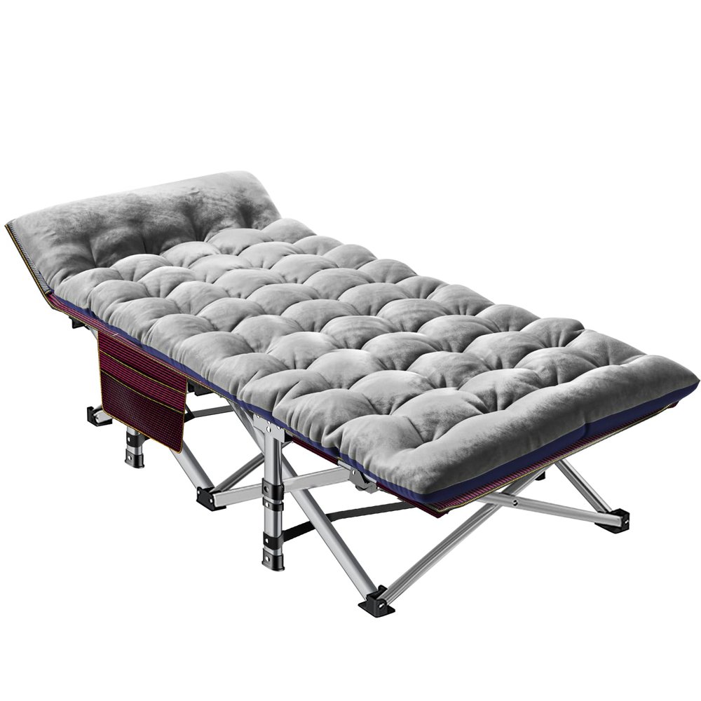 ABORON Folding Camping Cot W/Mat for Adults, Heavy Duty Outdoor Bed with Carry Bag,1200 D Layer Oxford Travel Camp Cots