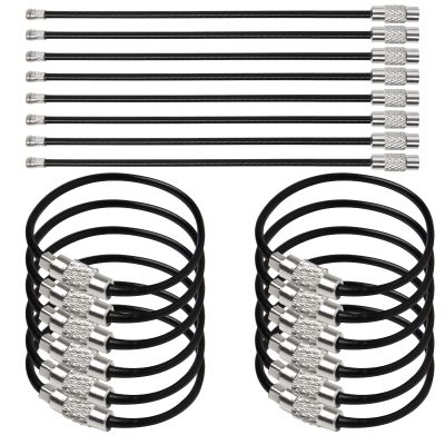 Anjmd 50 Pieces Metal Cable Key Rings 4 Inch Stainless Steel Wire Keychain Cable Heavy Duty Luggage Tags 2mm Cable Key Rings for ID Tags Outdoor Hiking (Black)